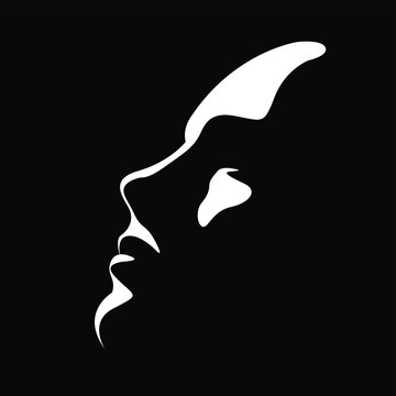 vector black and white illustration of a beautiful female face formed by a shadow. useful for advertising products for women, beauty salons, decorative and care cosmetics, logo, print, poster, design
