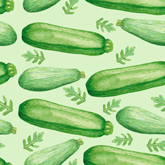watercolor hand drawn pattern arugula and zucchini