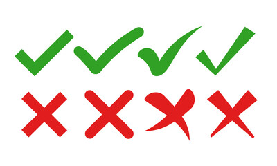 set of green check marks agreement with red crosses disagreement of various forms vector graphics eps10