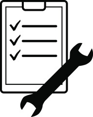 The icon is a graphic symbol of vehicle diagnostics for the presence of repair work for service stations, car mechanic works, websites