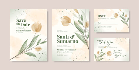 Wedding invitation template with beautiful watercolor flower