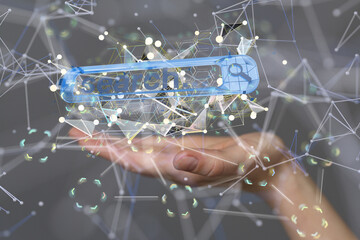 Interface web application in hand 3d