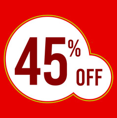 45 percent red banner with white ballons and red lettering for promotions and offers