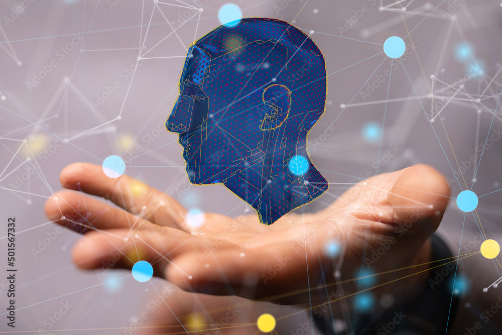 Poster human head and brain.deep learning , machine learning and artificial intelligence , ai technology,