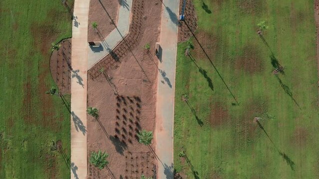 promenade at the morning, shot from above ,at southern district city in israel named by netivot