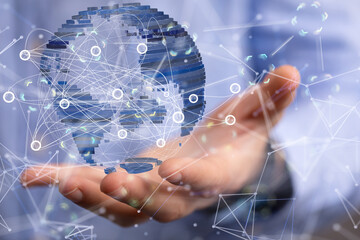 Global network connection. World map point and line composition concept
