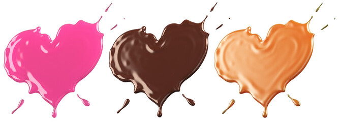 chocolate splash in shape of heart, love of chocolate isolated on white background Include clipping path, 3d illustration.