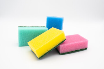 Colorful cleaning sponges isolated on white background