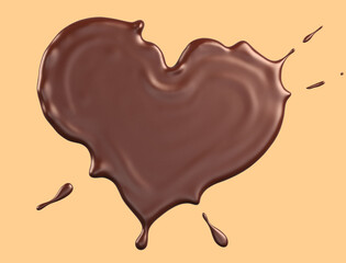 chocolate splash in shape of heart, love of chocolate isolated on white background Include clipping path, 3d illustration.