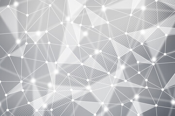 Technical futuristic design wallpaper. Gray halftone pattern with white line motion and network connection backdrop wallpaper. Clean Grey geometric background.
