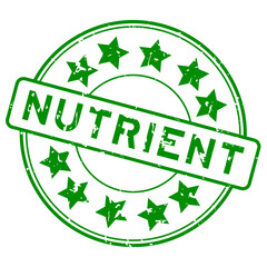 Grunge green nutrient word with star icon round rubber seal stamp on white background