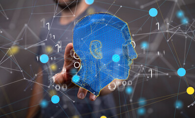 Human head and brain.Deep learning , Machine learning and artificial intelligence , AI Technology,