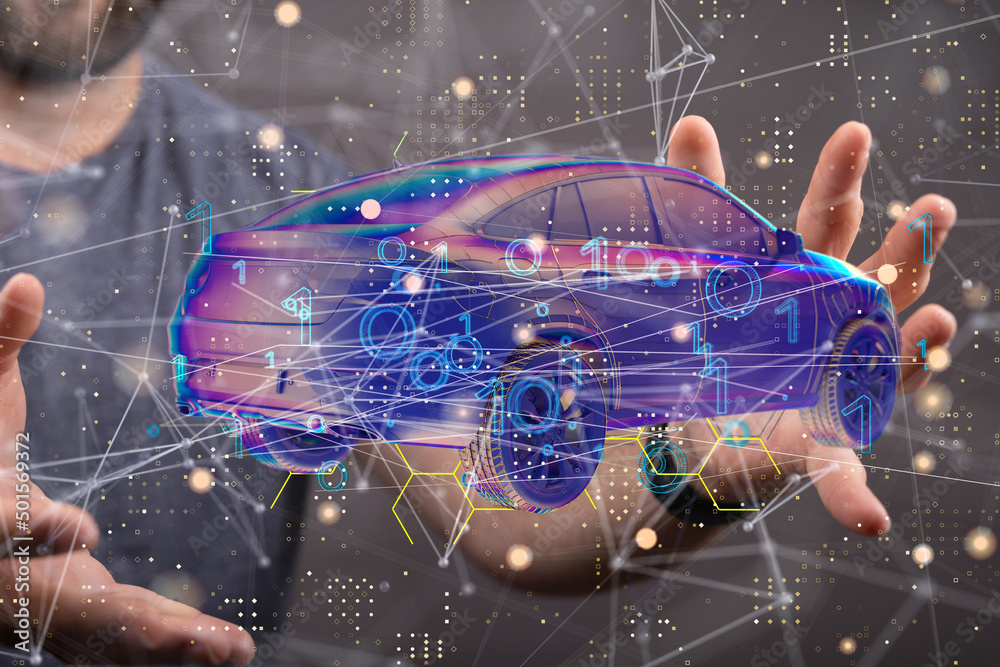 Aufkleber autonomous car with hud graphic of navigation system driving