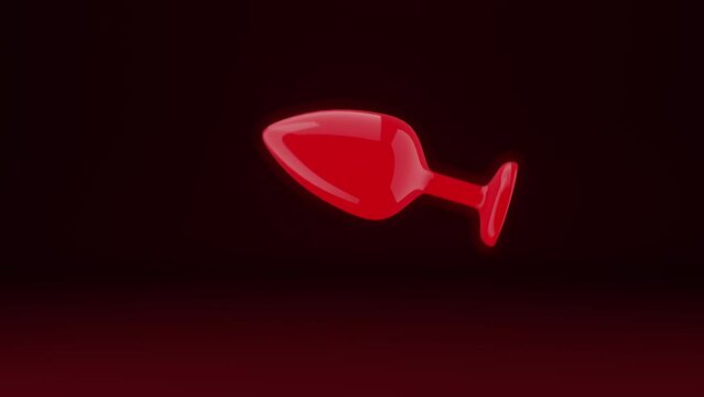 Anal plug. Black and red rotate on a dark red background. Intimate toy for adults.3D render