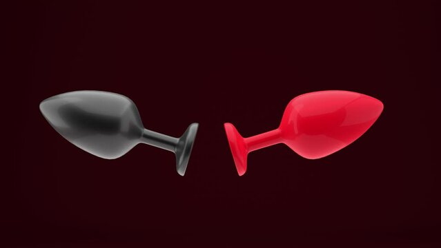 Anal plugs. Black and red rotate on a dark red background. Intimate toys for adults.3D render