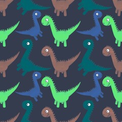 Fototapeta na wymiar Kids seamless cartoon dinosaur pattern for fabrics and packaging and linens and wrapping paper and summer print