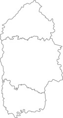 White flat blank vector map of raion areas of the Ukrainian administrative area of KHMELNYTSKYI OBLAST, UKRAINE with black border lines of its raions