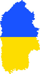Flat vector map of the Ukrainian administrative area  of KHMELNYTSKYI OBLAST combined with official flag of UKRAINE