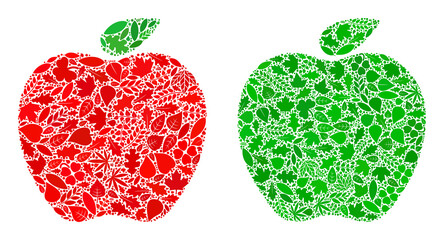 Nature apple icon composition of floral leaves in green and natural color variations. Ecological environment vector template for apple icon. Apple vector image is formed of green floral parts.