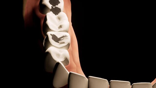Molar teeth damaged by caries. Medically accurate tooth 3D animation