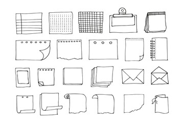 Blank reminder paper notes, planner doodle collection. Vector hand drawn sketch illustration