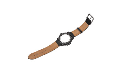 Wristwatch isolate on a white back. Sports wrist watch with a leather bracelet. Watches for scuba divers.