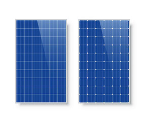 Solar panels isolated on white background. Alternative electricity source and sustainable resources vector illustration. - obrazy, fototapety, plakaty