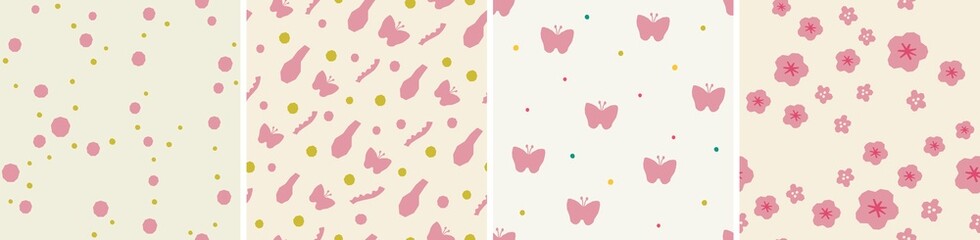 Set of seamless patterns in cutout style. Vector backgrounds