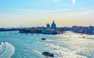 Santa Maria della Salute church at dusk, Grand Canal, Venice, UNESCO World Heritage Site, Veneto, Italy, Europe