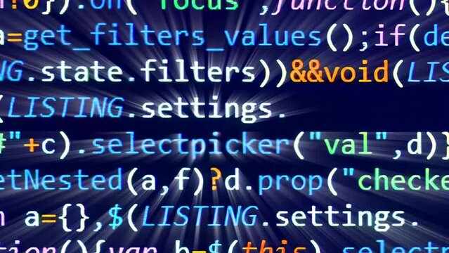 A close-up view of computer programming code playing on screen at high speed - seamless looping.