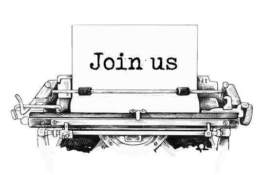 Join us text written by an old typewriter on white sheet. Hiring and new job concept - Powered by Adobe