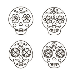 Line skull vector set. Day of the dead elements. Dia de los muertos holiday decoration.