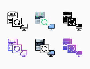 Data synchronization icon set with style line, outline, flat, glyph, color, gradient. Editable stroke and pixel perfect. Can be used for digital product, presentation, print design and more.