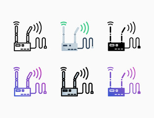 Router wifi icon set with style line, outline, flat, glyph, color, gradient. Editable stroke and pixel perfect. Can be used for digital product, presentation, print design and more.