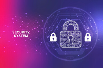 2d illustration Safety concept: Closed Padlock on digital background
