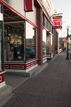 Williams, Arizona, USA: May 2014: Street scene with souvenir shops in Williams, one of the cities on the famous route 66