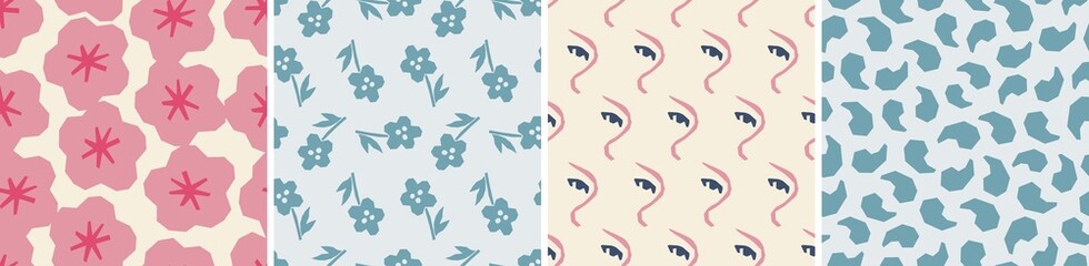 Fototapeta na wymiar Set of vector seamless patterns. Floral and abstract shapes