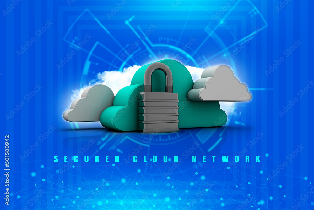 Poster 3d rendering cloud computing, security