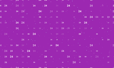 Seamless background pattern of evenly spaced white around the clock symbols of different sizes and opacity. Vector illustration on purple background with stars