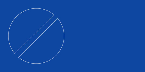 A large white outline pill symbol on the left. Designed as thin white lines. Vector illustration on blue background