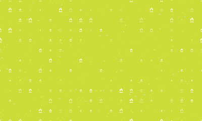 Seamless background pattern of evenly spaced white gas symbols of different sizes and opacity. Vector illustration on lime background with stars