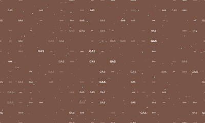 Seamless background pattern of evenly spaced white gas text symbols of different sizes and opacity. Vector illustration on brown background with stars