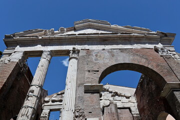 Ancient ruins of a Roman temple in Rome, Italy.