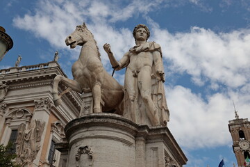 Fototapeta na wymiar Statue at the entrance to Piazza del Campidoglio in Rome, Italy.