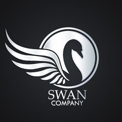 3d silver negative shape swan logo