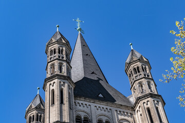 Fototapeta premium The Great Saint Martin Church (Gross Sankt Martin) foundations (circa 960 AD) rest on remnants of a Roman chapel. The church was later transformed into a Benedictine monastery. Cologne, Germany.