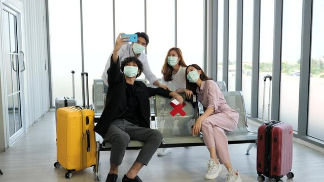 Group of traveler selfie in the airport