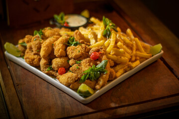 Batata frita e peixe frito