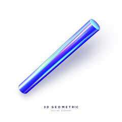 3d render realistic primitive. Glossy holographic geometric shape isolated on white background. Iridescent trendy design, thin film effect. Vector.
