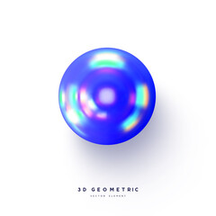 3d render realistic primitive. Glossy holographic geometric shape isolated on white background. Iridescent trendy design, thin film effect. Vector.